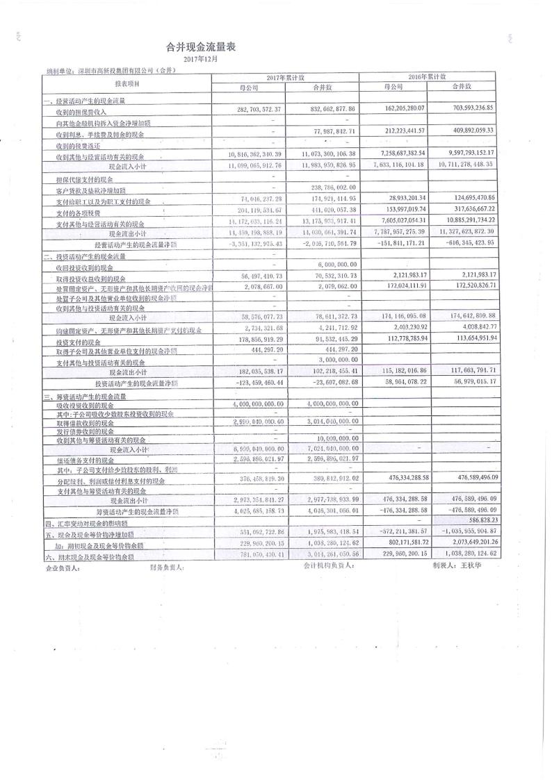 光线传媒:深圳市高新投集团有限公司2017年度财务报表(未经审计)