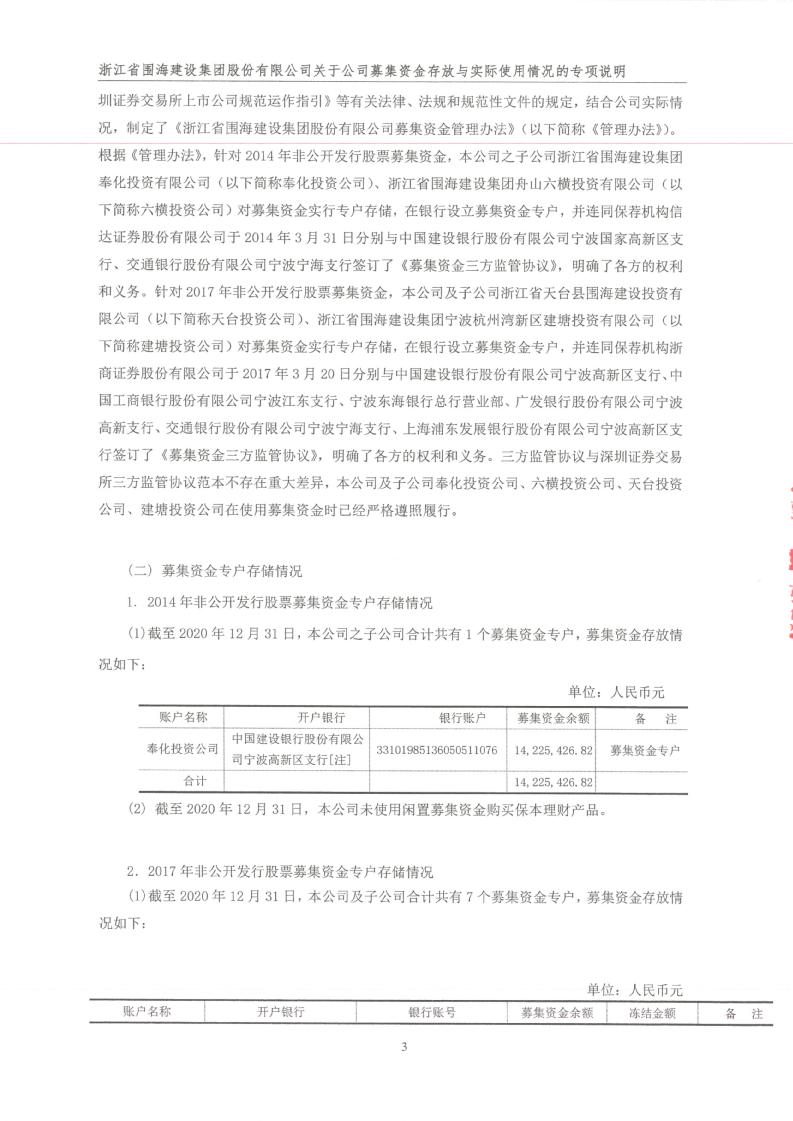 *st围海：年度募集资金使用鉴证报告